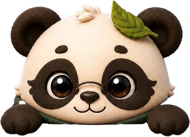Pebbl panda peeking over laptop screen